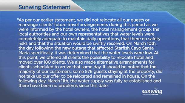 A followup statement from Sunwing.