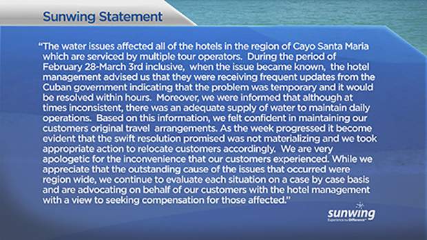 A copy of a statement from Sunwing.