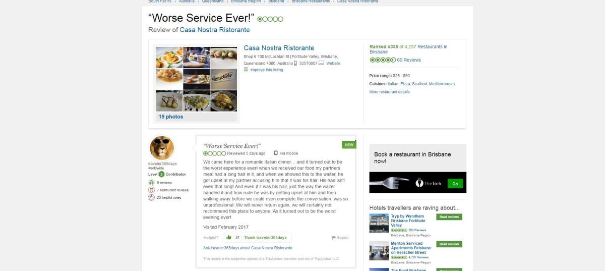One of the disputed TripAdvisor reviews, which were later removed by the website after Global News contacted the site.