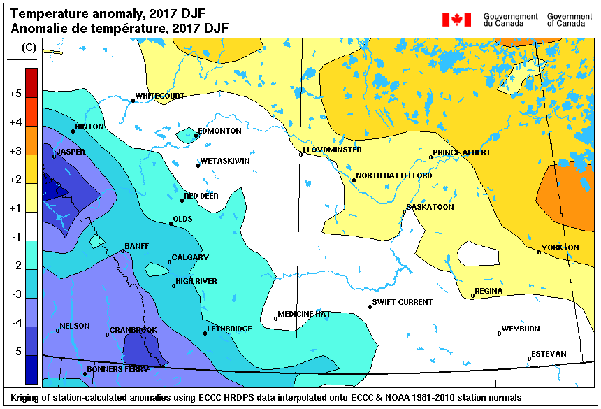 Temperatures trended 1.7 degrees warmer than normal in Saskatoon this past winter.