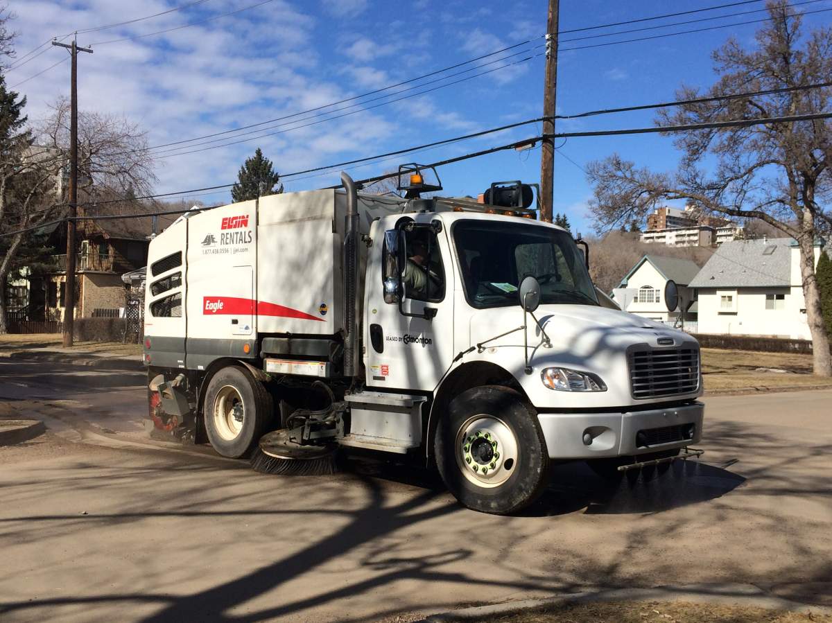 Edmonton road crews sweep streets in Riverdale, April 6, 2017.