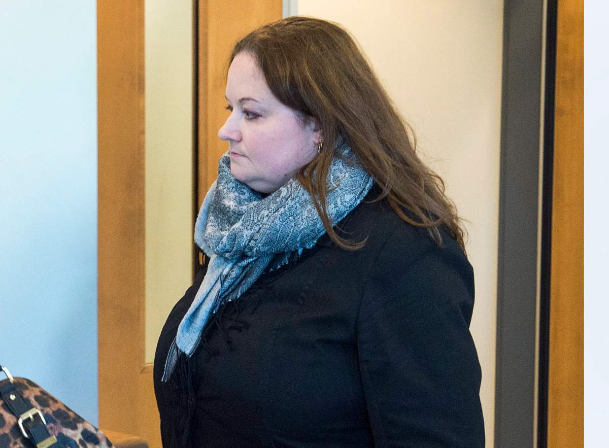 Dr. Sarah Dawn Jones heads from provincial court in Bridgewater, N.S. on Monday, April 3, 2017. Jones is charged with with drug trafficking after police accused her of prescribing 50,000 oxycodone and other pills to a patient who never received them. 
