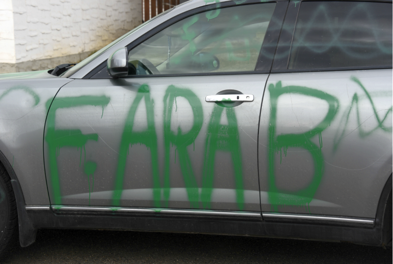 The Calgary Police Service is investigating after graffiti targeting Muslims and people of Middle-Eastern descent was found on a vehicle in Rundle on April 6, 2017.