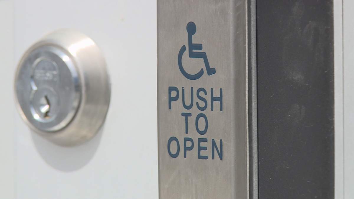 An accessible door button is pictured at Dalhousie University in Halifax on April 18, 2017.
