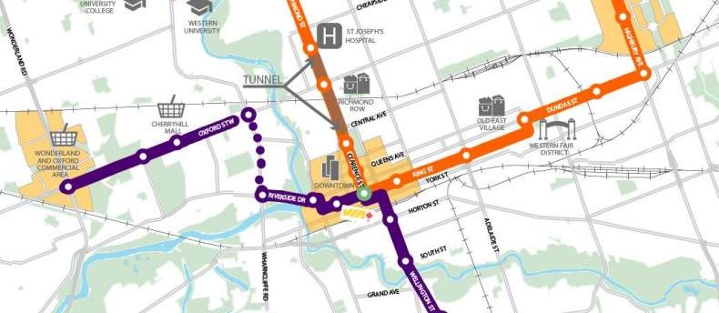 A map of the city's preferred bus rapid transit routes in London.