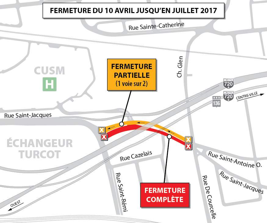 A map showing a closure beginning Monday, April 10 on St-Jacques St., W.