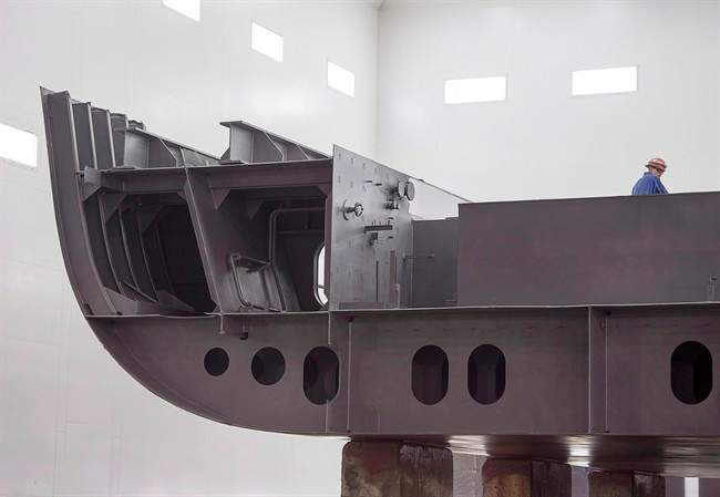 Arctic offshore patrol ship components are seen under construction at the Irving shipbuilding facility in Halifax on Friday, March 4, 2016. Qing Quentin Huang, a Canadian citizen and former employee of a subcontractor to the navy's shipbuilding contractor, Irving Shipbuilding, allegedly trying to pass sensitive data about Canada's national shipbuilding strategy to China. THE CANADIAN PRESS/Andrew Vaughan.