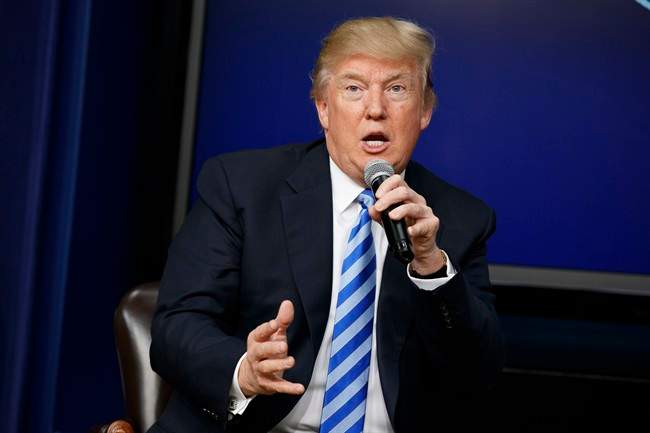 President Donald Trump speaks during a town hall with business leaders in the South Court Auditorium on the White House complex in Washington, Tuesday, April 4, 2017. 