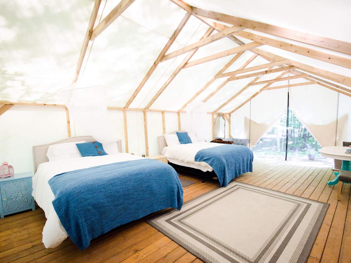 Elements offers luxury tents as well as tiny cabins, all of which are fully furnished and have private bathrooms.