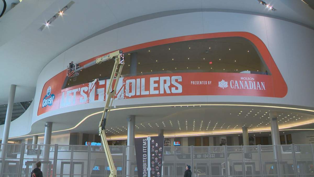 The final touches are being put on Ford Hall ahead of Game 1 of the playoffs.