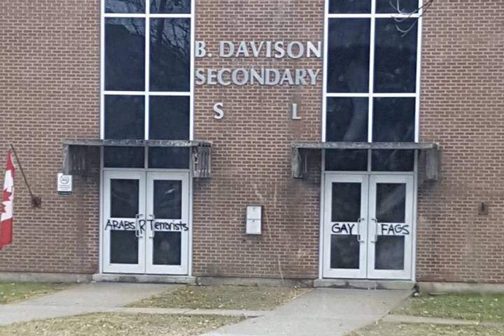 Graffiti at B. Davison Secondary School on Feb. 22, 2017.
