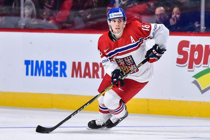 Michael Spacek of Team Czech Republic skates with the puck during the 2017 IIHF World Junior Championships in Montreal.