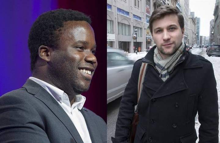 Liberal candidate Jonathan Marleau (L) and Quebec Solidaire candidate Gabriel Nadeau-Dubois (R).