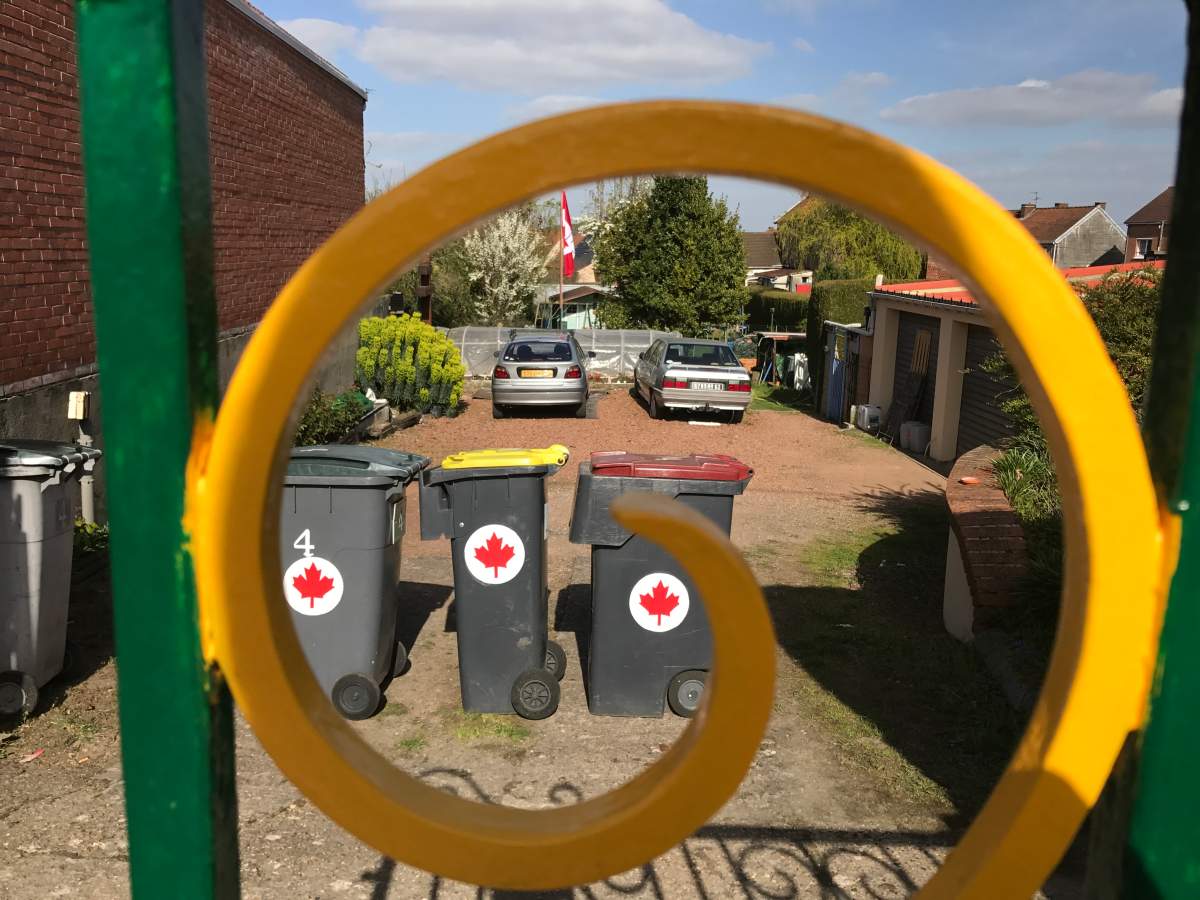 The Canadian Maple Leaf covers everything from beer bottles to garbage bins in Givenchy En-Gohelle, France to commemorate the 100th anniversary of the Battle of Vimy Ridge.