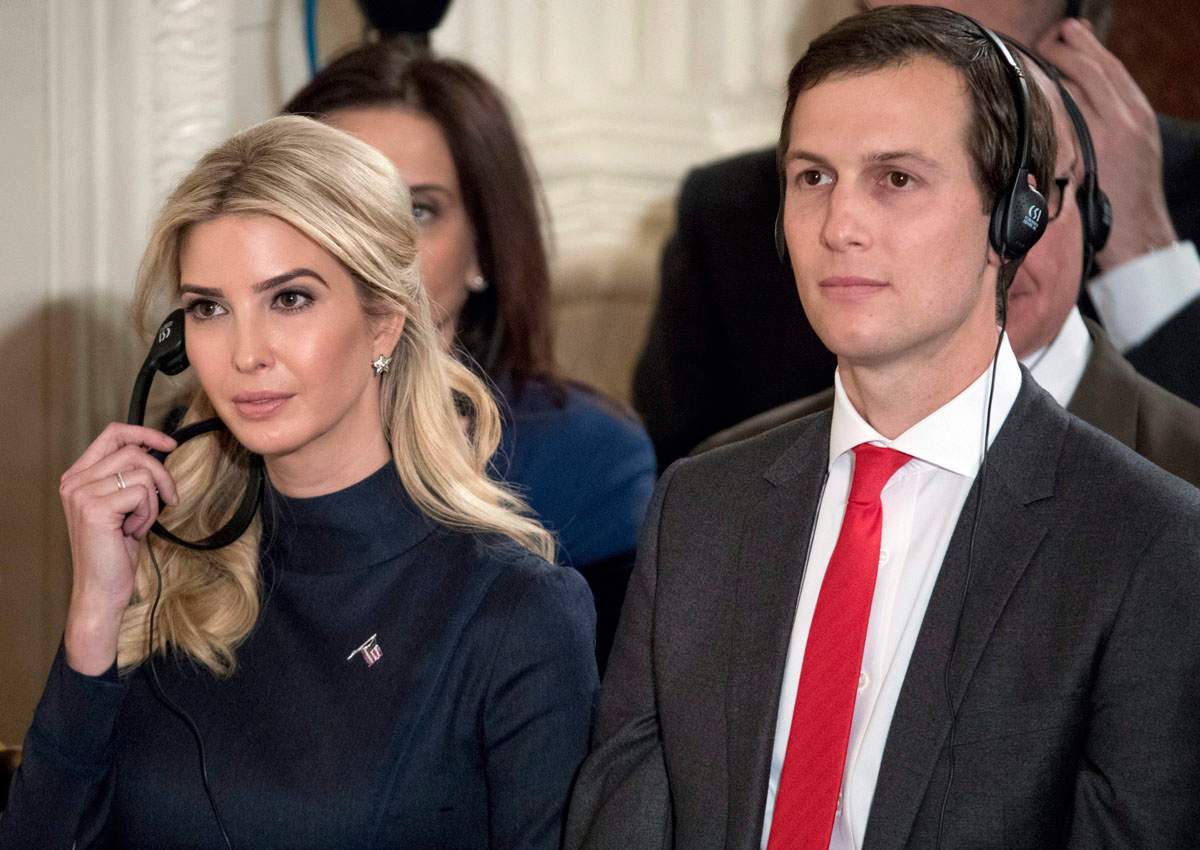 In this March 17, 2017, photo, Ivanka Trump and her husband Jared Kushner attend a news conference with the president and German Chancellor Angela Merkel.