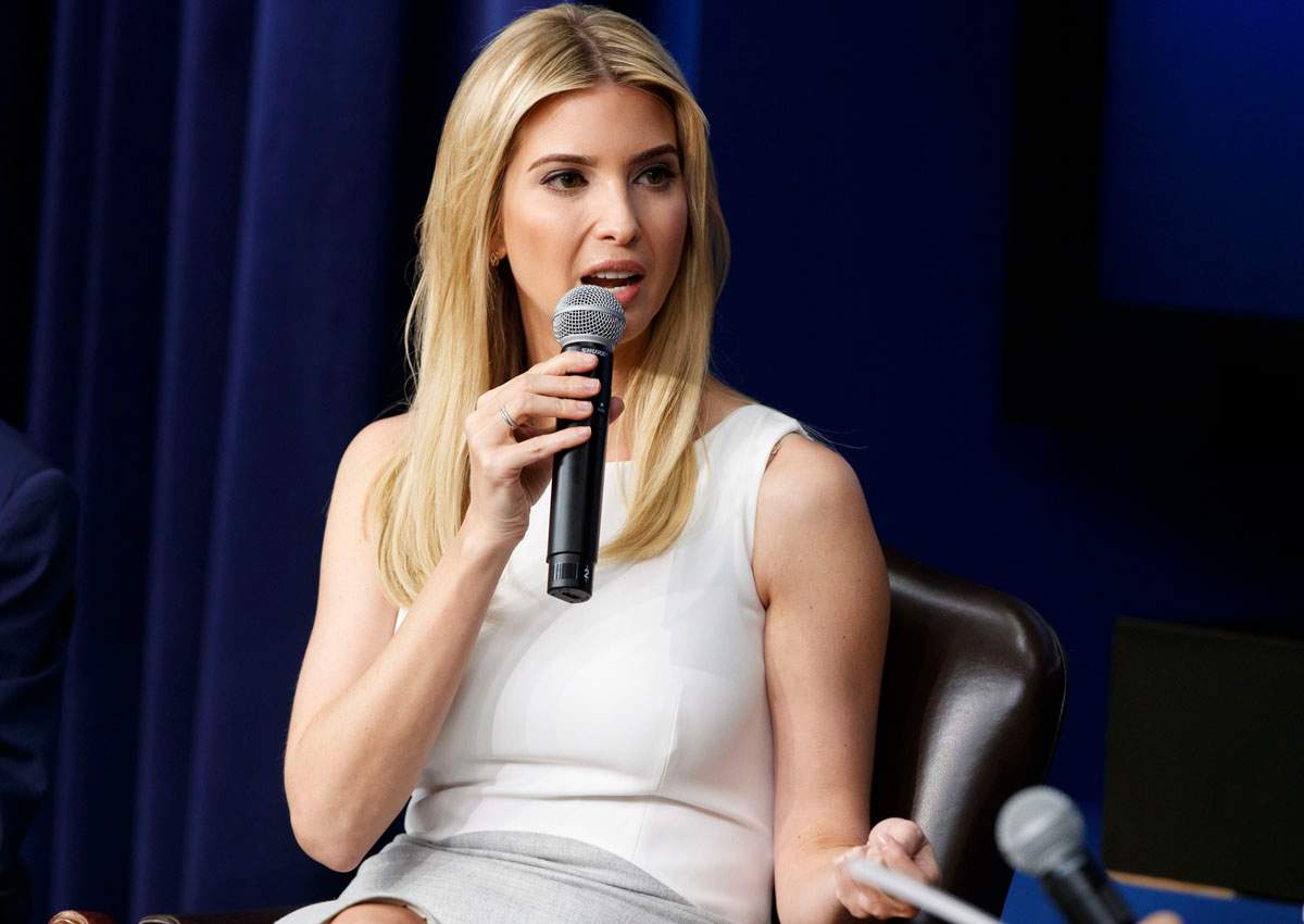 Ivanka Trump speaks during a town hall with business leaders in the South Court Auditorium on the White House complex in Washington, Tuesday, April 4, 2017. 