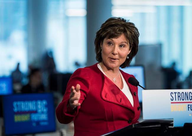 British Columbia Premier Christy Clark makes an announcement about the BC Liberals during a press conference at the Mobify offices in Vancouver, B.C. on Monday, April 10, 2017.