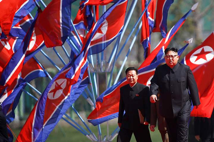 North Korean leader Kim Jong Un arrives for an opening ceremony of a newly constructed residential complex in Pyongyang, April 13, 2017.