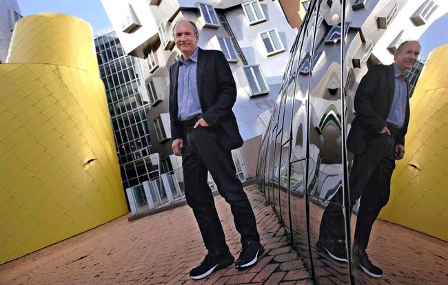 Tim Berners-Lee poses outside his office at the Massachusetts Institute of Technology in Cambridge, Mass. Berners-Lee, best known as the inventor of the World Wide Web, is this year's recipient of the A.M. Turing Award, computing's version of the Nobel Prize.