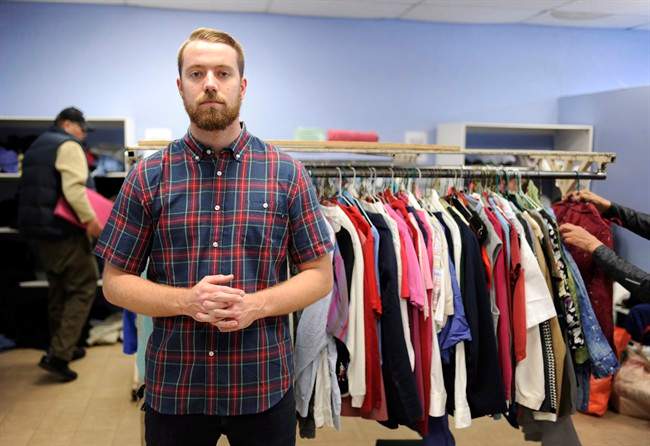 Tyler Gray, an employee at Carmichael Outreach, a community-based charity organization in Regina, Sask., poses for a photo on Friday, April 21, 2017. Gray says government cuts to funeral services for low income people further dehumanizes those living, and dying, on the margins of society.