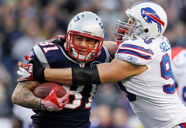 Former New England Patriots tight end Aaron Hernandez (81) died after hanging himself in his prison cell on April 19, 2017.