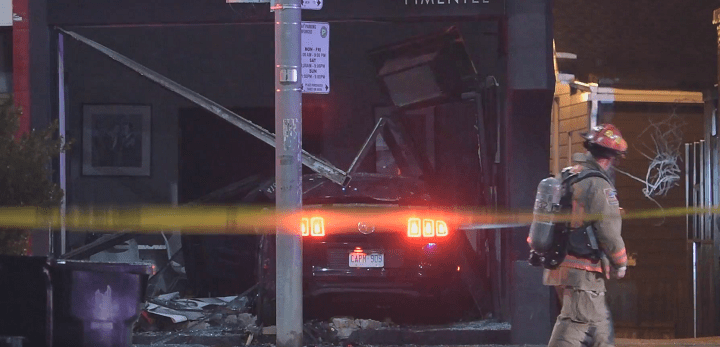 The scene after a car crashed into a photography studio owned by famed photographer George Pimentel. Andrew Collins/ Global News.