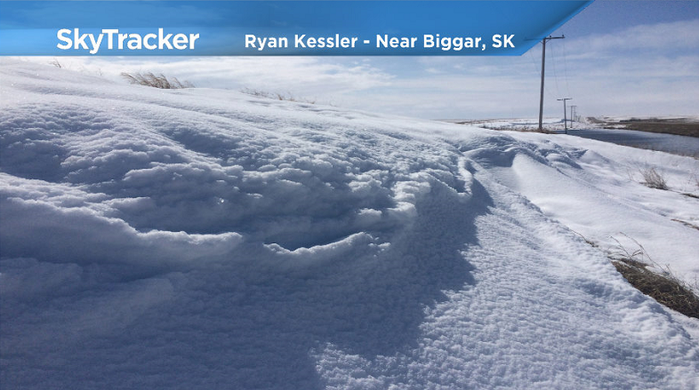 Snow drift along Highway 4 south of Biggar, SK.