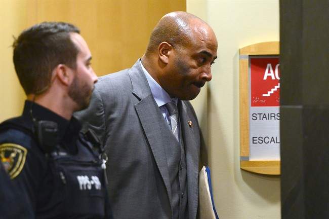 Sen. Don Meredith leaves a Senate committee in Ottawa on Tuesday, April 4, 2017. 