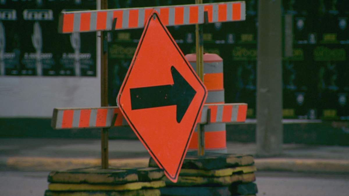 A construction sign in the Sud-Ouest borough in Montreal.