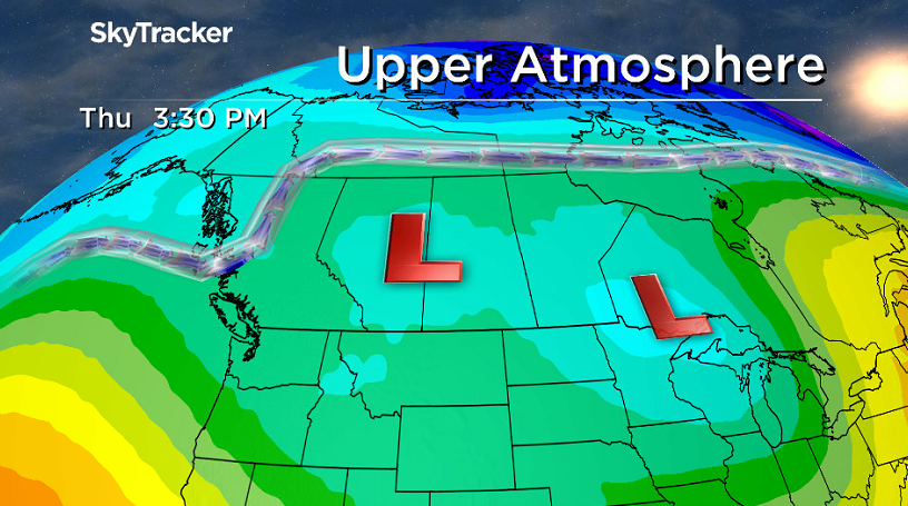 Pesky upper level low pressure system parked over western Saskatchewan continues to bring in the snow.