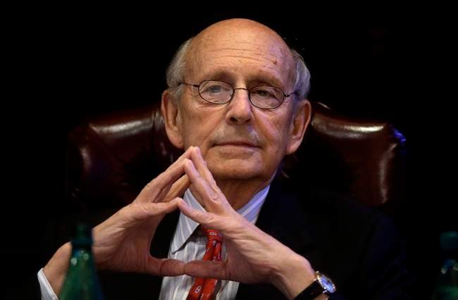 In this Feb. 13, 2017 file photo, Supreme Court Justice Stephen Breyer listens in Boston.