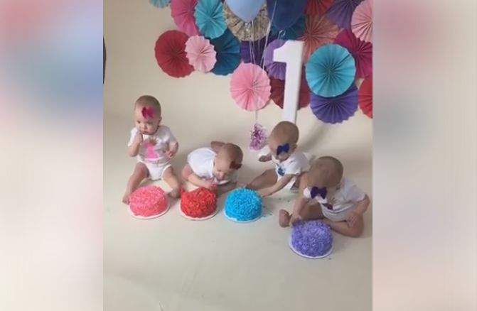 Abigail, Emily, Grace and McKayla Webb celebrate their first birthday on May 6, 2017.