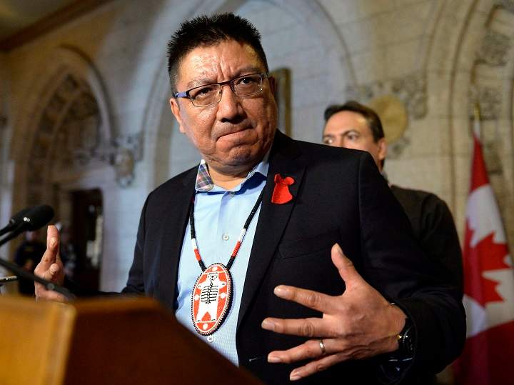 Nishnawbe Aski Nation Grand Chief Alvin Fiddler speaks during a press conference on Parliament Hill, Friday, March 10, 2017 in Ottawa. 