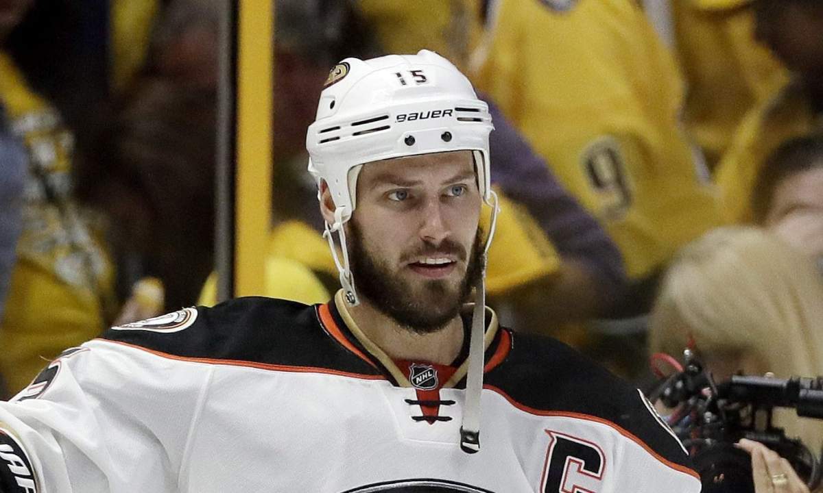 Anaheim Ducks center Ryan Getzlaf after the Ducks beat the Nashville Predators in overtime in Game 4 of the Western Conference final in the NHL hockey Stanley Cup playoffs Thursday, May 18, 2017, in Nashville, Tenn. The Ducks won 3-2 to even the series 2-2.