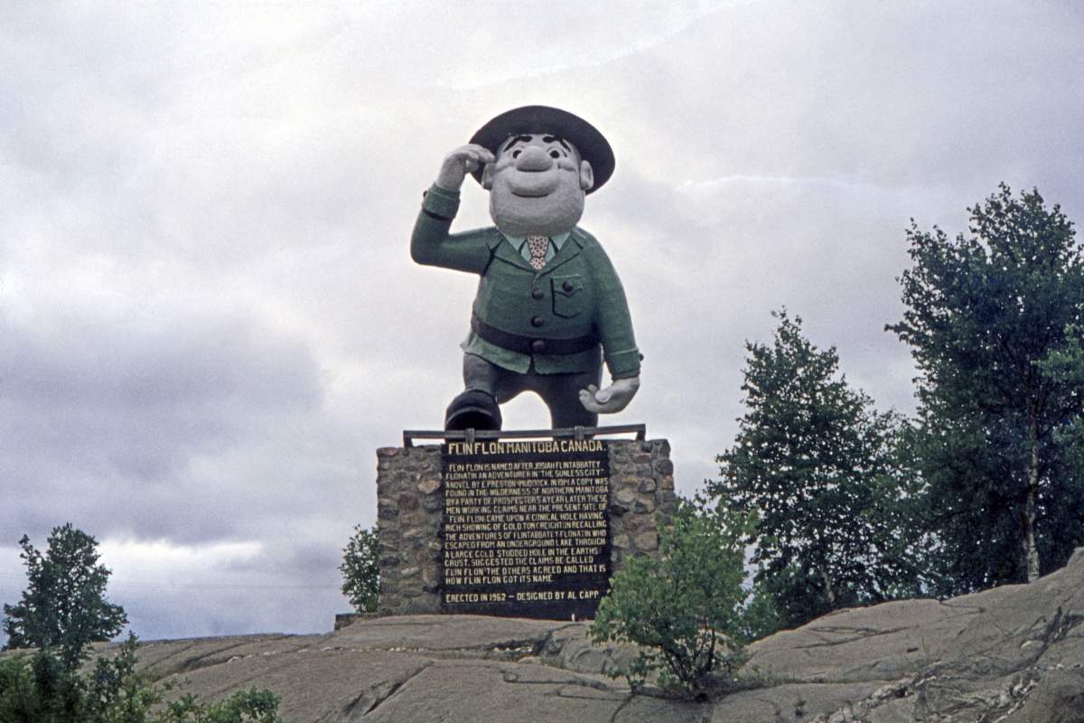 Statue of Flintabbatey Flonatin in Flin Flon, Man.