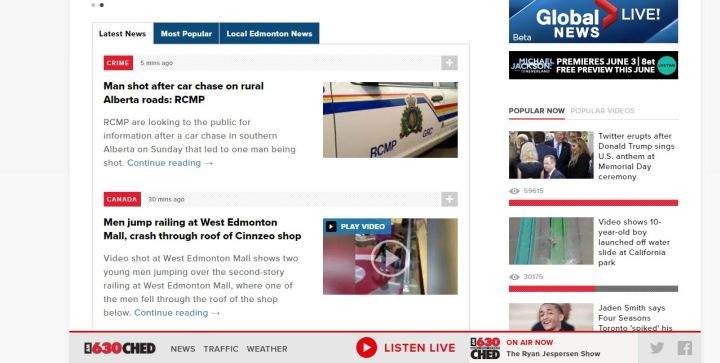 A pop-up footer will appear to allow you to listen live to 630 CHED.