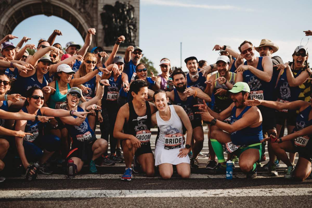 Couple runs half marathon on wedding day — with their wedding party - image