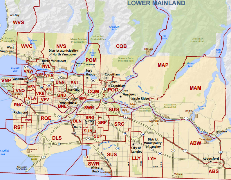 An electoral map of B.C.’s Lower Mainland.