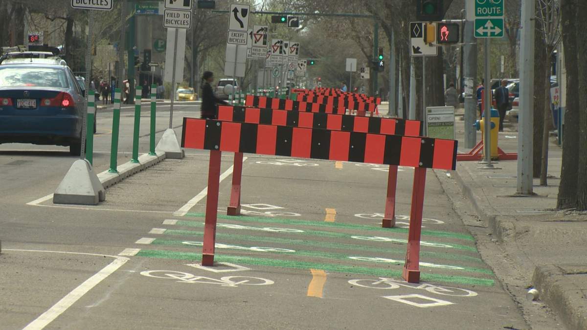 New bike lanes in downtown Edmonton, May 10, 2017.
