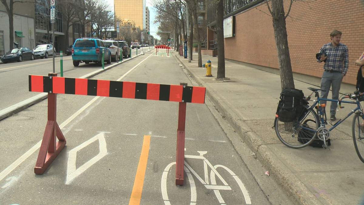 New bike lanes in downtown Edmonton, May 10, 2017.