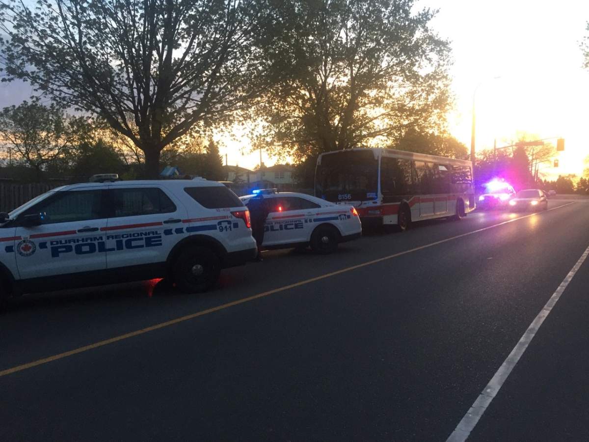 Durham Regional Police locate a stolen TTC bus in Whitby, Ont., on May 16, 2017.