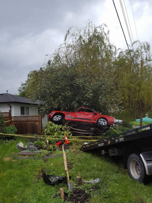 Serious injuries after sports car crashes into tree in Delta - image