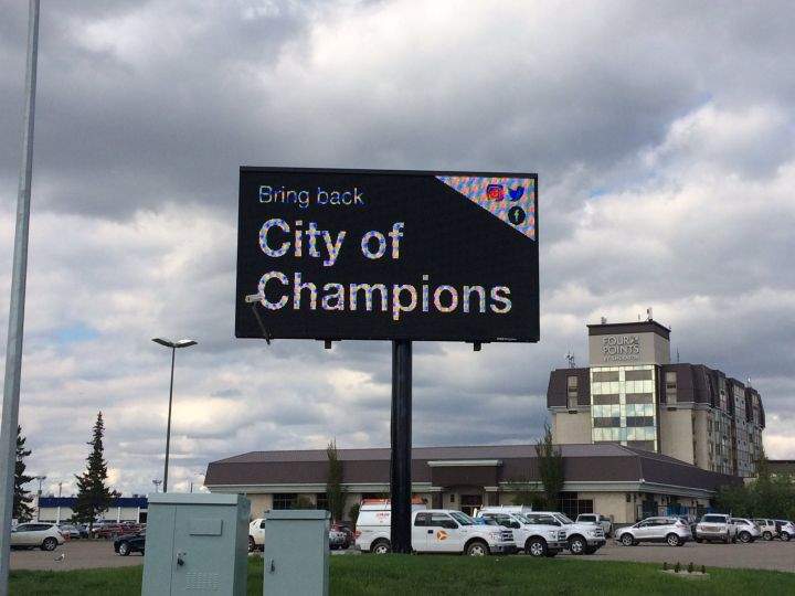 A series of 15 billboards touting Edmonton as a "City of Champions" began popping up through the city on Tuesday afternoon.