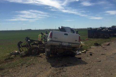 Emergency crews attend a crash in the intersection of Township Road 100 and Range Road 192 on Thursday, May 4, 2017.