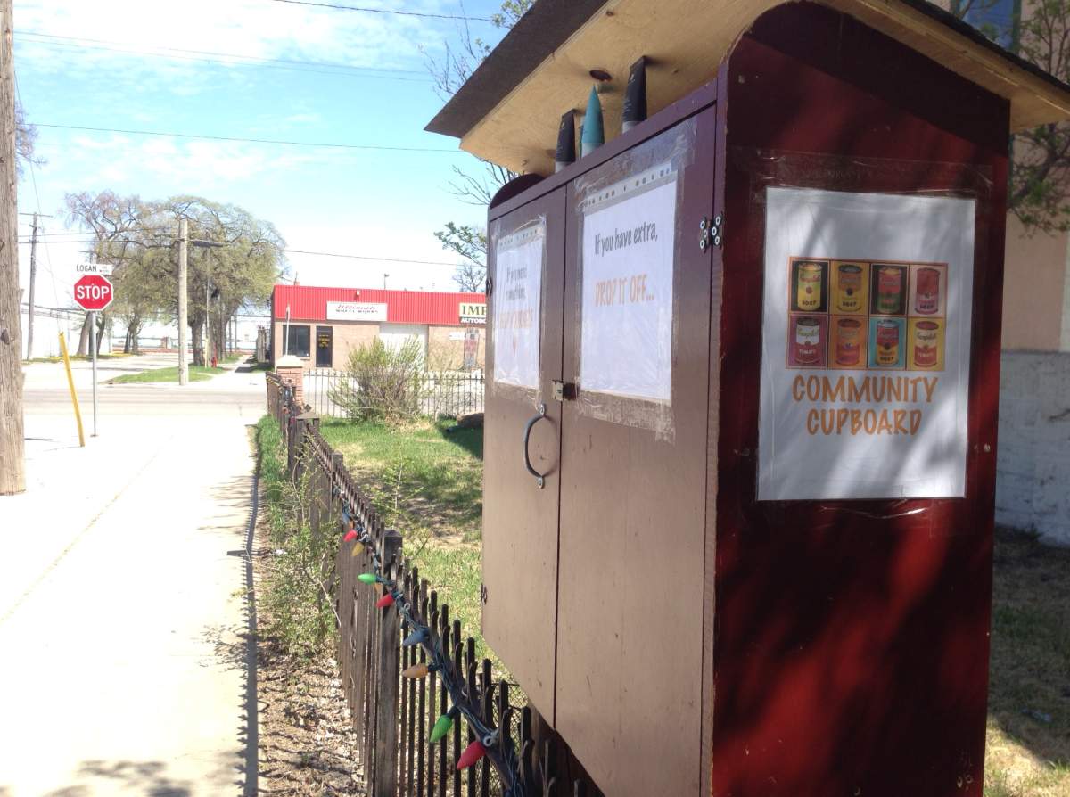 The cupboard is located on Fountain Street, near Logan Avenue.