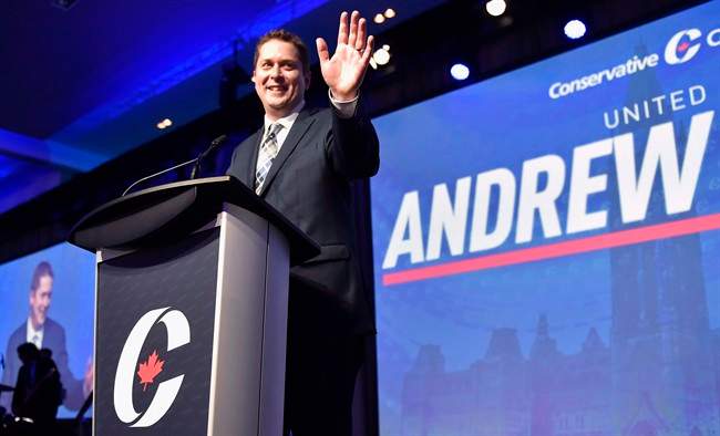 Andrew Scheer speaks after being elected the new leader of the federal Conservative party.
