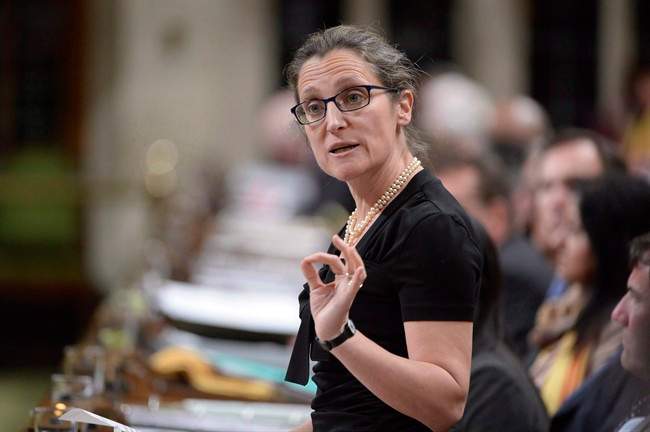 Foreign Affairs Minister Chrystia Freeland responds to a question during question period in the House of Commons on Parliament Hill in Ottawa.