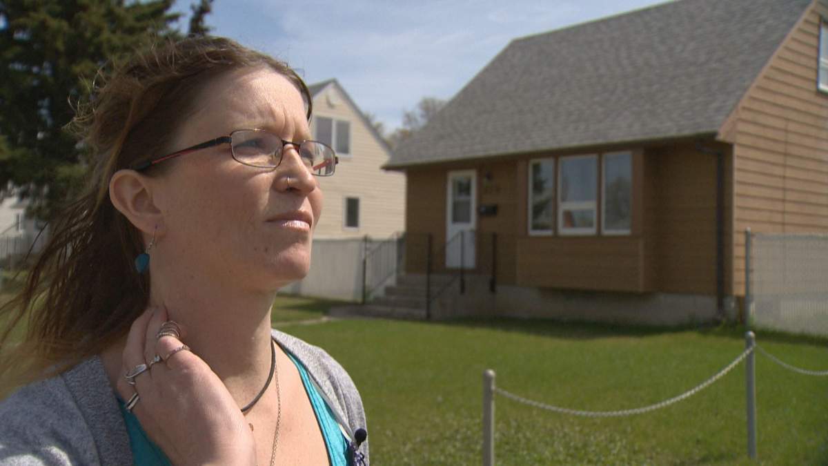 Cassie Lewchak shares conflicting memories of her former partner outside their old home.