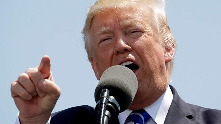U.S. President Donald Trump speaks during the United States Coast Guard Academy Commencement Ceremony in New London, Connecticut, May 17 2017.  