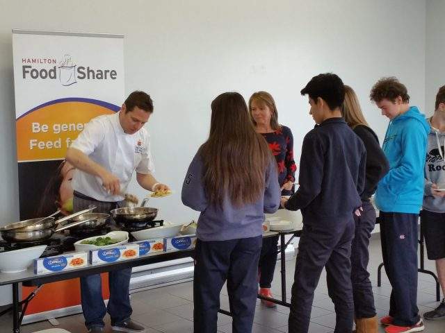 Students get a lesson in nutrition and hunger during a visit to Hamilton Food Share.